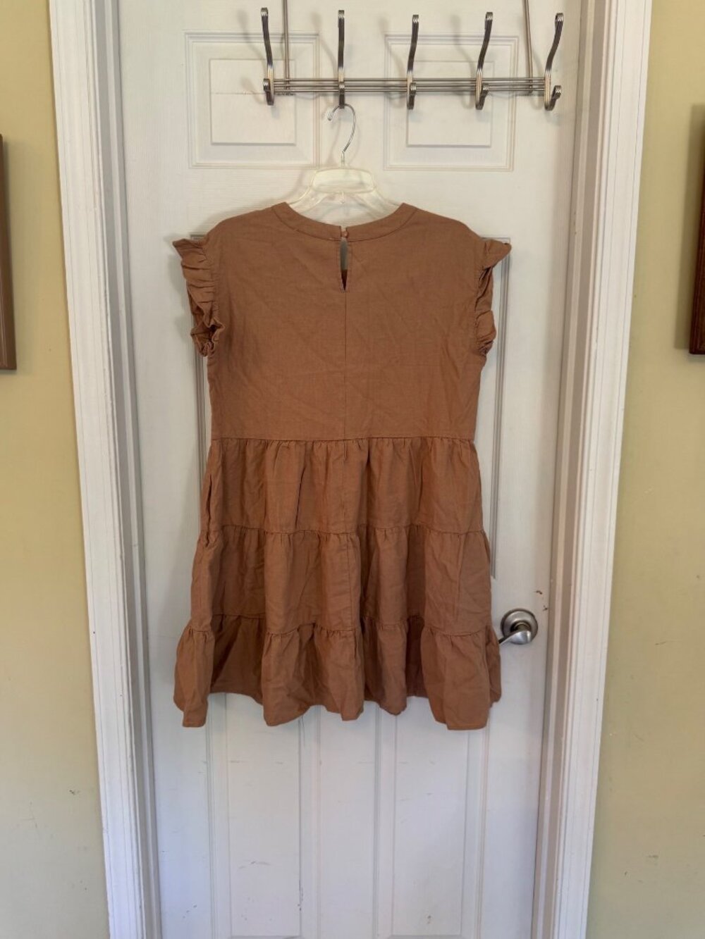 Adyson Parker Linen Blend Cap Sleeve Brown Baby Doll Mini Dress Size Medium - Picture 7 of 11